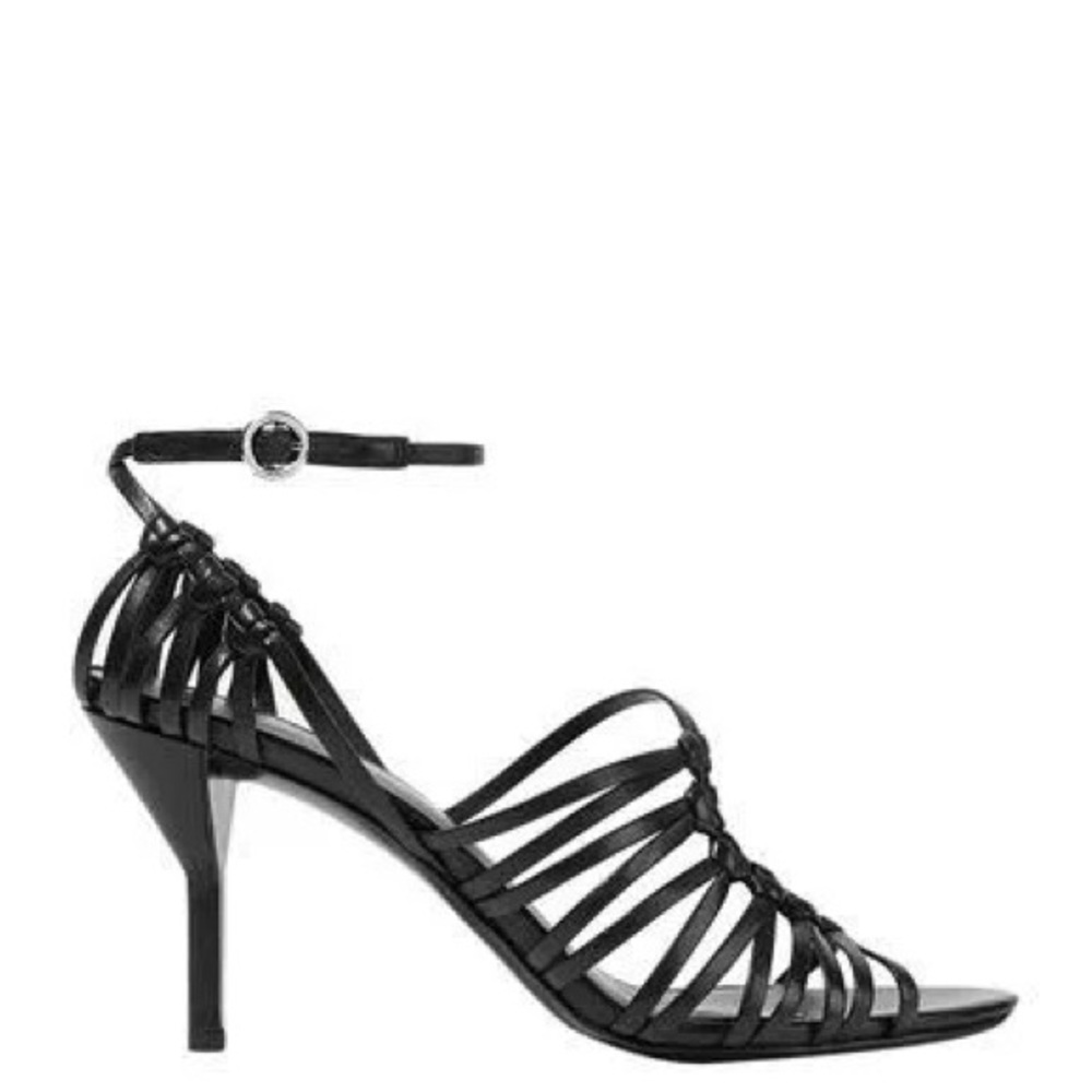 Black Leather Strap Heels Sandals